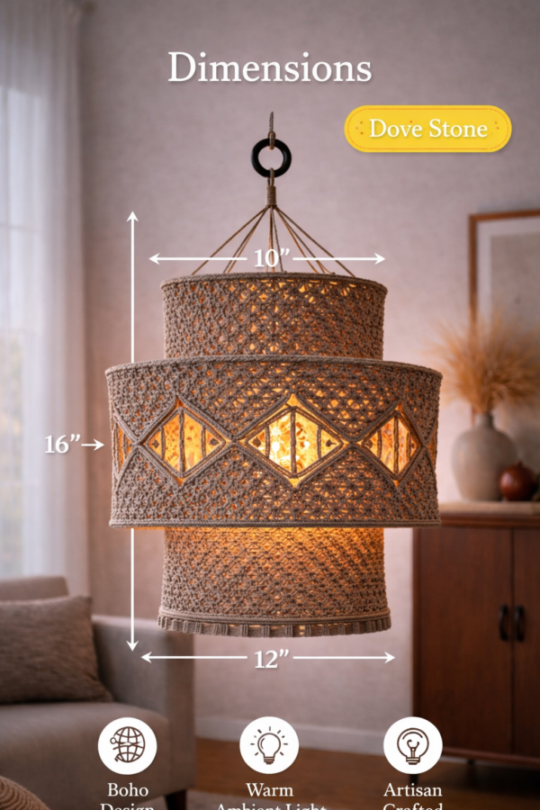 stone handcrafted macrame hanging lamp handmade boho ceiling light