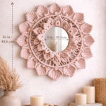 pink macrame mirror handmade boho decor"