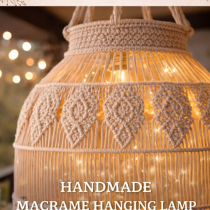 Boho macrame pendant light in white beige and light blue for home decor