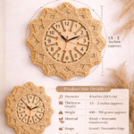 Handmade boho macrame wall clock 8 inch in beige off white charcoal and sand color decor