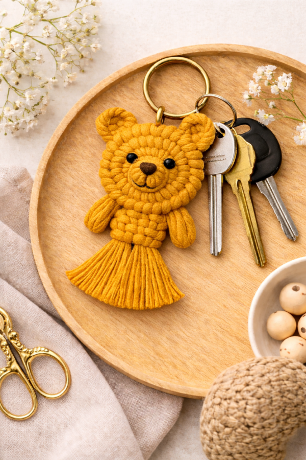 handmade bear keyring cotton cord craft