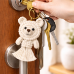 macrame bear keychain handmade cotton rope