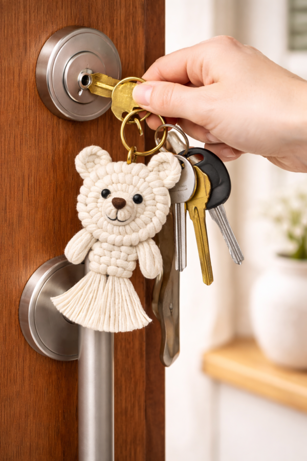 macrame bear keychain handmade cotton rope