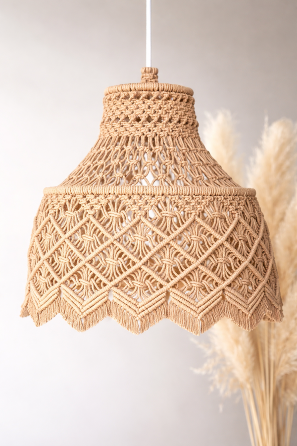 Boho hanging lamp in white and beige color for boho home décor