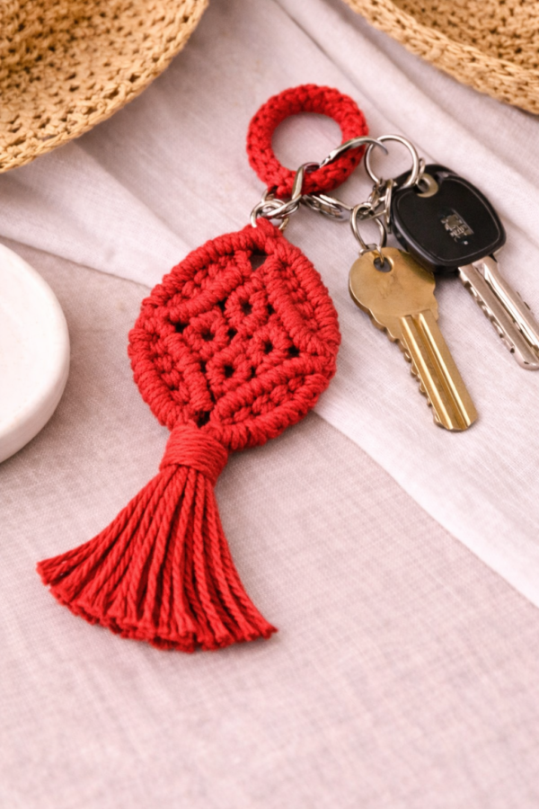 handmade macrame keychain cotton rope keyring