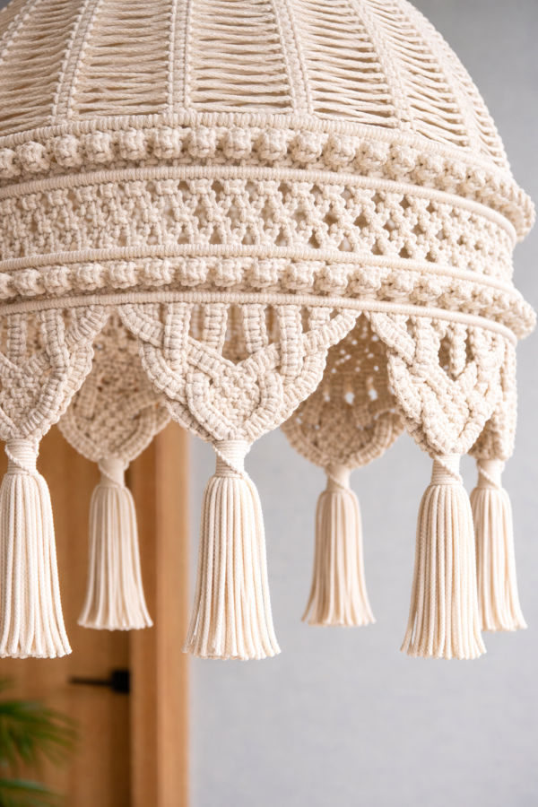 white macrame handmade boho hanging Ceiling lamp