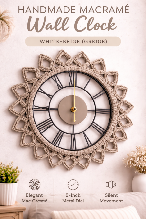 macrame wall clock with 10 inch for modern living room