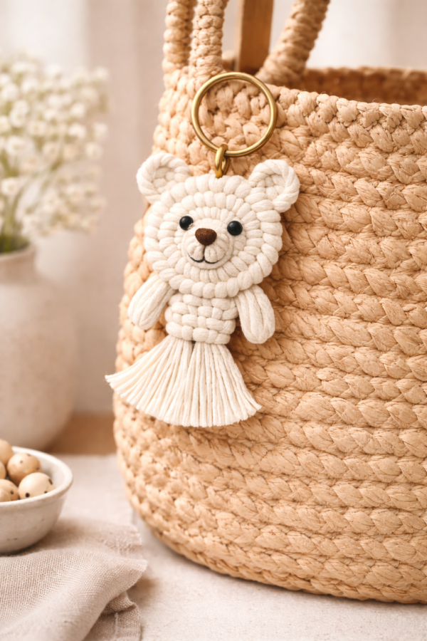 macrame bear keychain handmade cotton rope