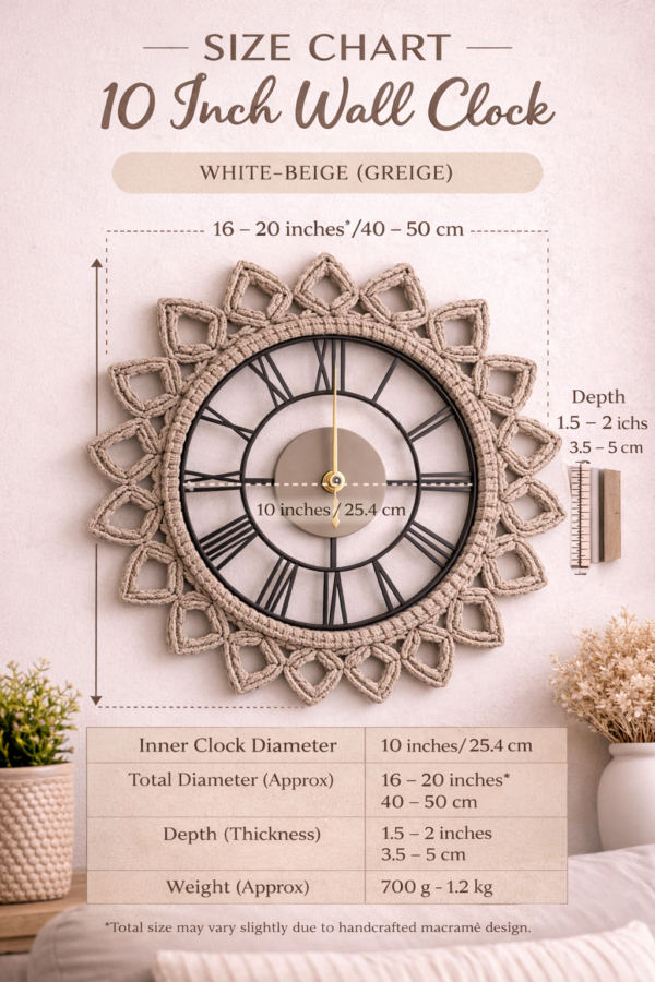 macrame wall clock with 10 inch for modern living room