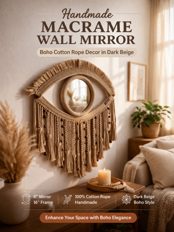 evil-eye macrame mirror handmade boho decor"evil-