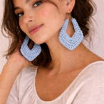 Handmade red macrame statement earrings with gold hooks