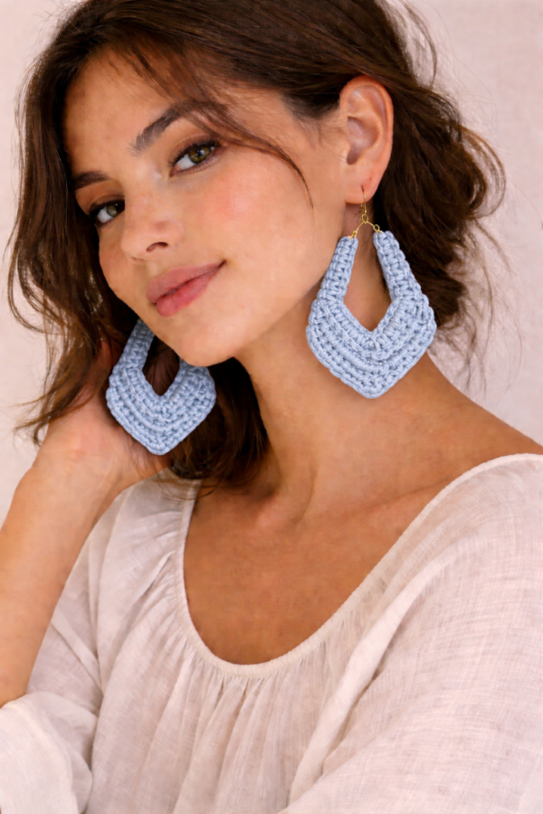 Handmade red macrame statement earrings with gold hooks