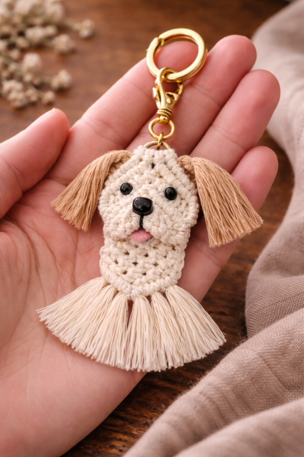 handmade macrame dog keychain