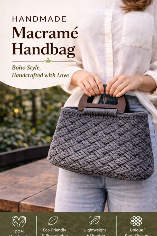 grey handmade macrame handbag for women