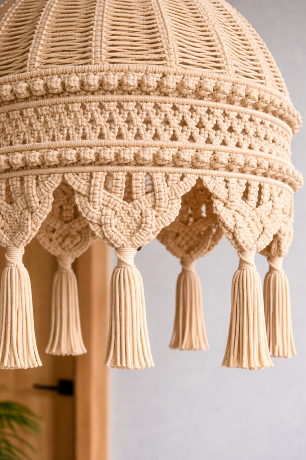 beige macrame handmade boho hanging Ceiling lamp
