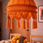 rust orangemacrame handmade boho hanging Ceiling lamp