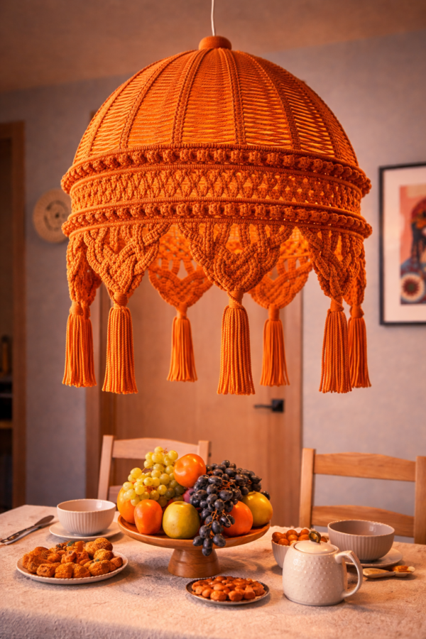 rust orangemacrame handmade boho hanging Ceiling lamp