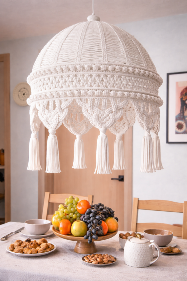 white macrame handmade boho hanging Ceiling lamp
