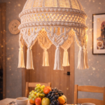 beige macrame handmade boho hanging Ceiling lamp