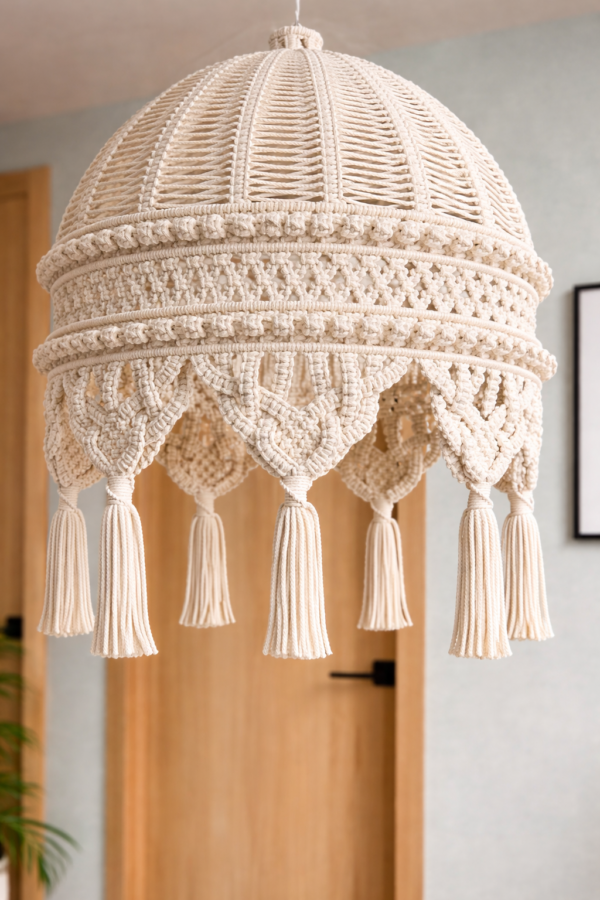 white macrame handmade boho hanging Ceiling lamp