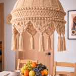 beige macrame handmade boho hanging Ceiling lamp