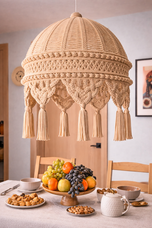 beige macrame handmade boho hanging Ceiling lamp