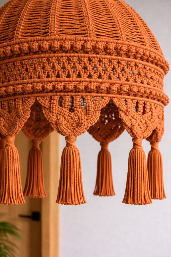 rust orangemacrame handmade boho hanging Ceiling lamp