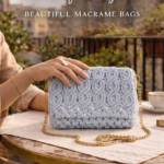 light blue handmade-macrame sling handbag for women