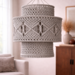 stone handcrafted macrame hanging lamp handmade boho ceiling light