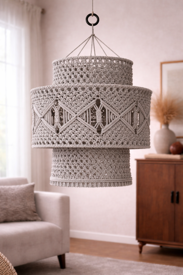 stone handcrafted macrame hanging lamp handmade boho ceiling light