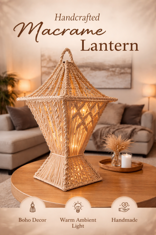 handmade macrame lantern beige