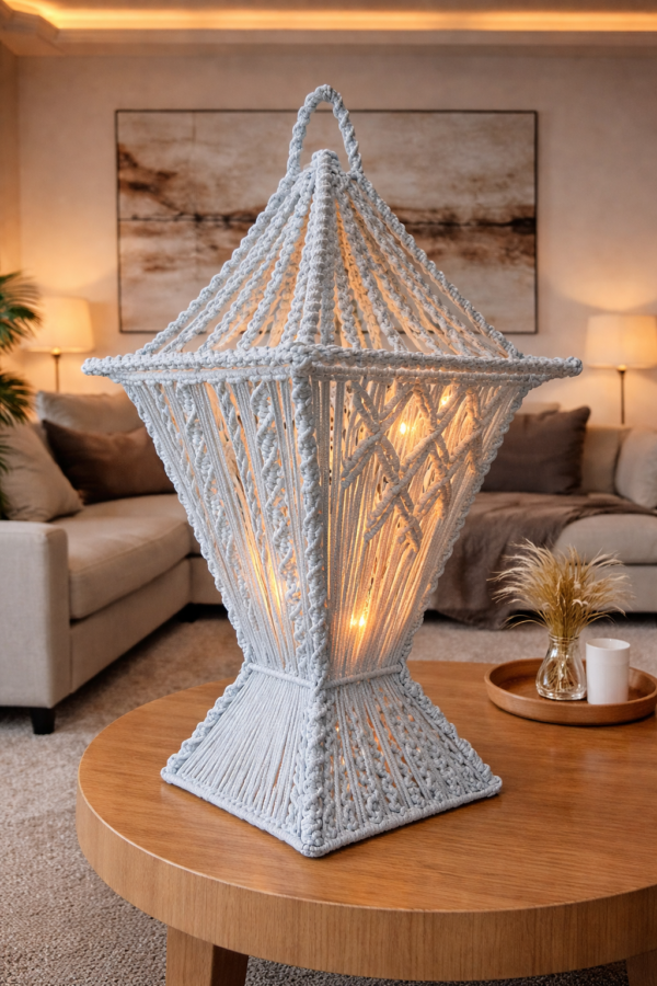 ice blue macrame lantern table decor