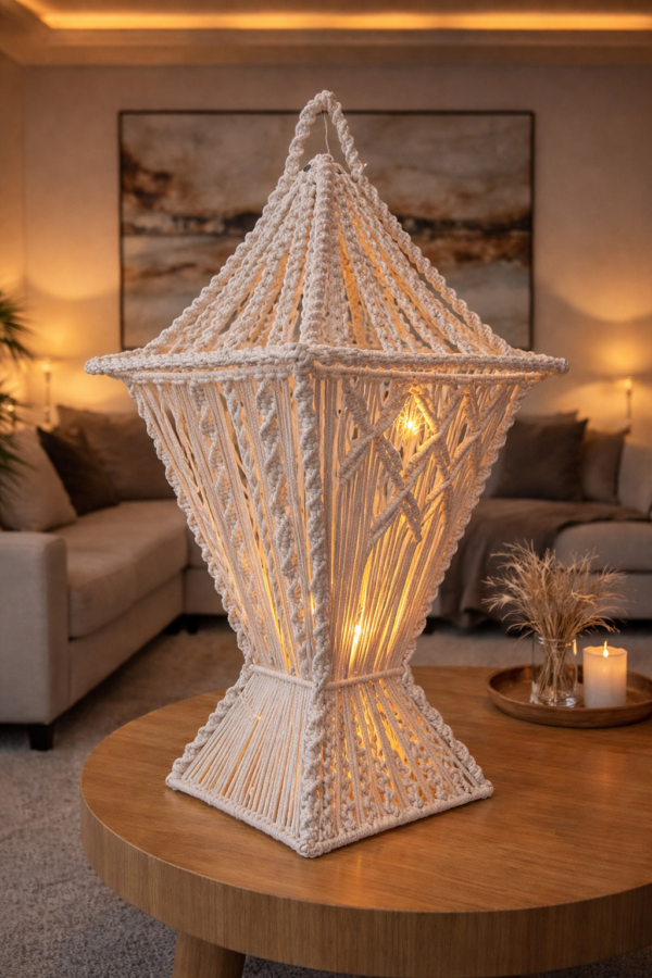 handmade macrame lantern off white