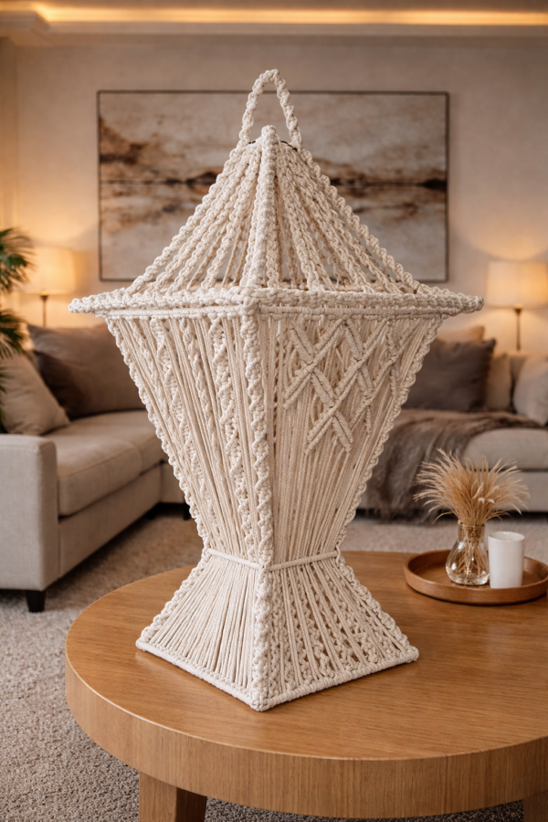 handmade macrame lantern off white