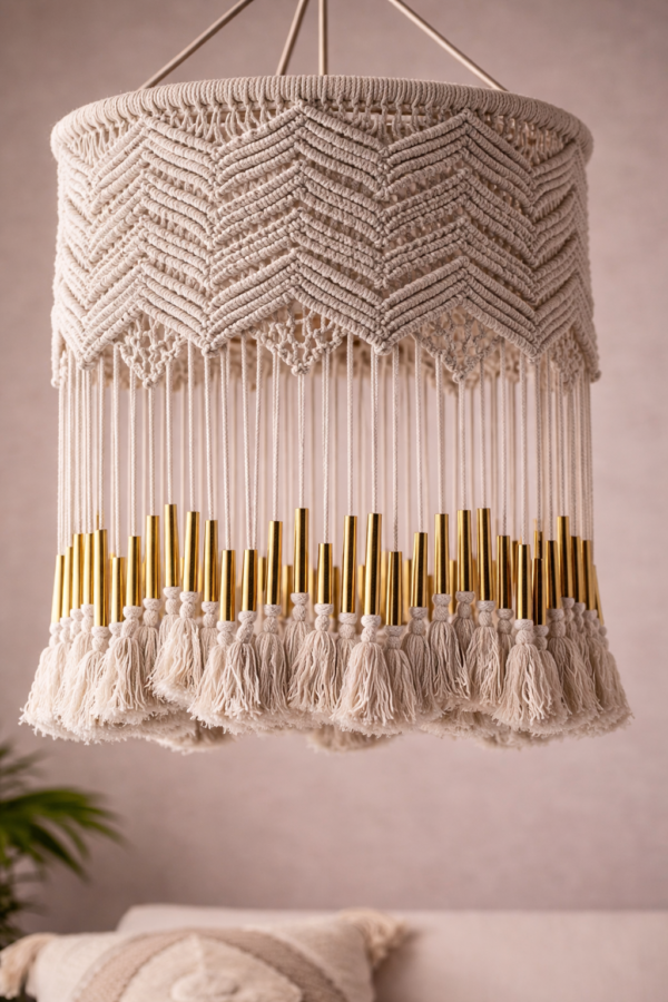 Handwoven cotton ceiling lamp with tassel design
