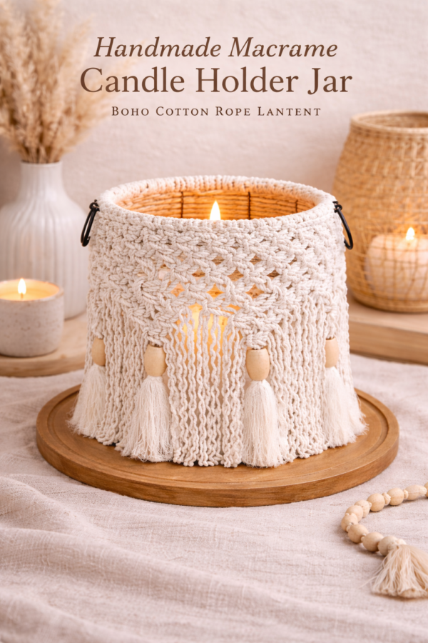 handmade macrame candle holder jar
