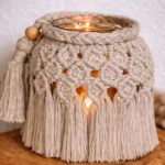 handmade macrame candle holder with tassel