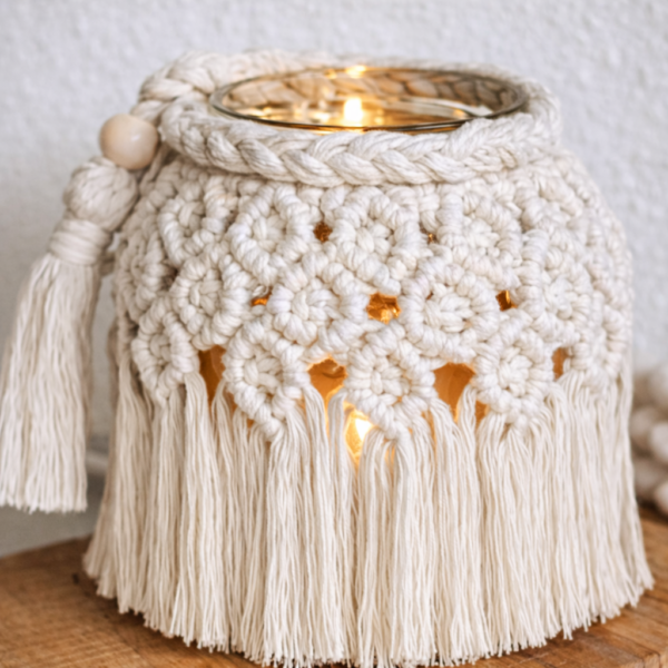 handmade macrame candle holder with tassels