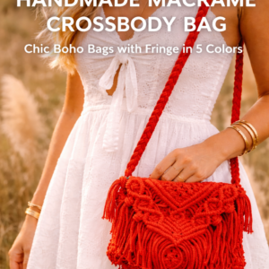 Red macrame crossbody tassel bag bohemian design