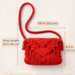 Red macrame crossbody tassel bag bohemian design