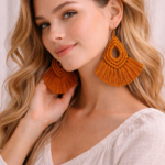 handmade macrame fan earrings boho fringe earrings