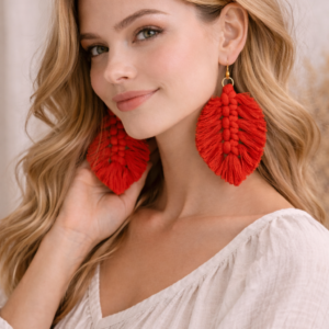 Handmade macrame feather earrings boho jewelry