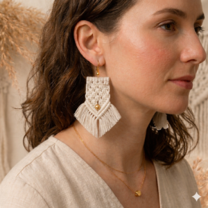 Handmade macrame fringe earrings boho statement jewelry