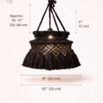 Handmade macrame hanging lamp in charcoal color for boho balcony decor