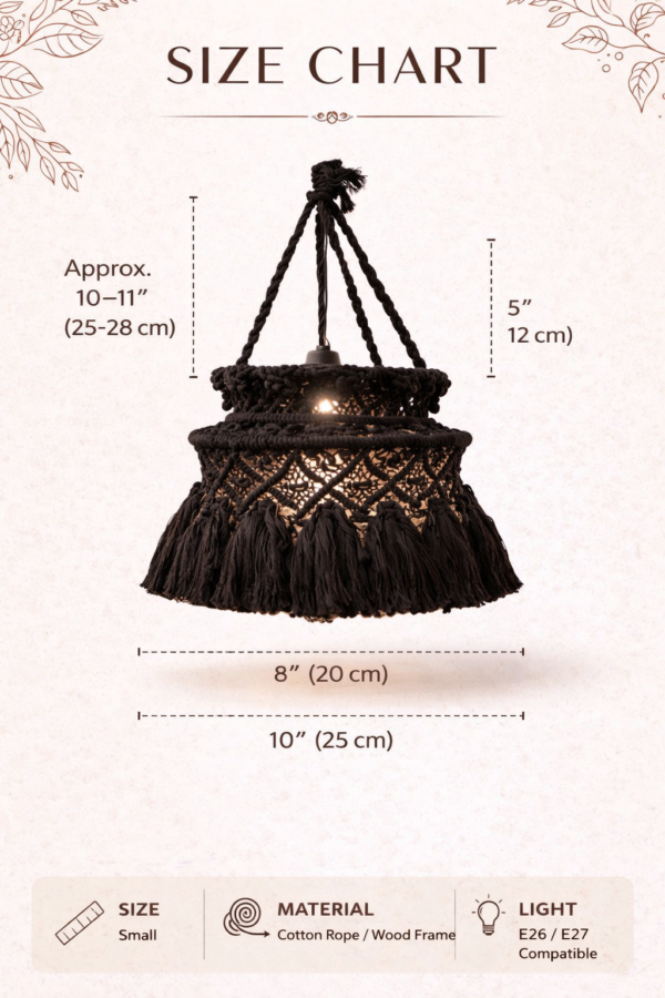 Handmade macrame hanging lamp in charcoal color for boho balcony decor