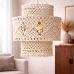 white handcrafted macrame hanging lamp handmade boho ceiling light