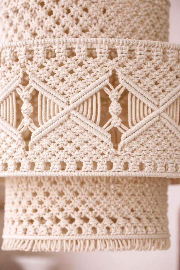 white handcrafted macrame hanging lamp handmade boho ceiling light