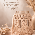 handmade beige macrame jar cover