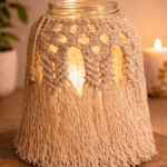 beige macrame candle jar cover