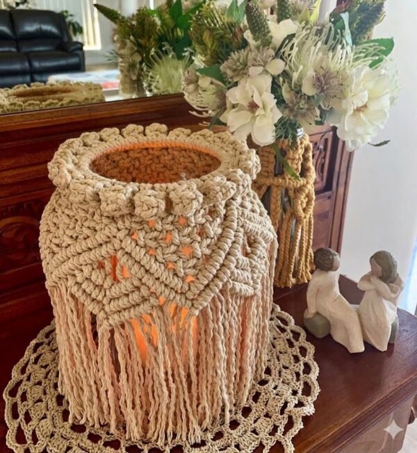 beige macrame jar lantern cover